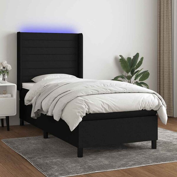 Box spring postel s matrací a LED černá 90x200 cm textil 3138367