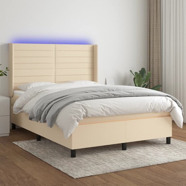 Box spring postel s matrací a LED krémová 140x190 cm textil 3138394