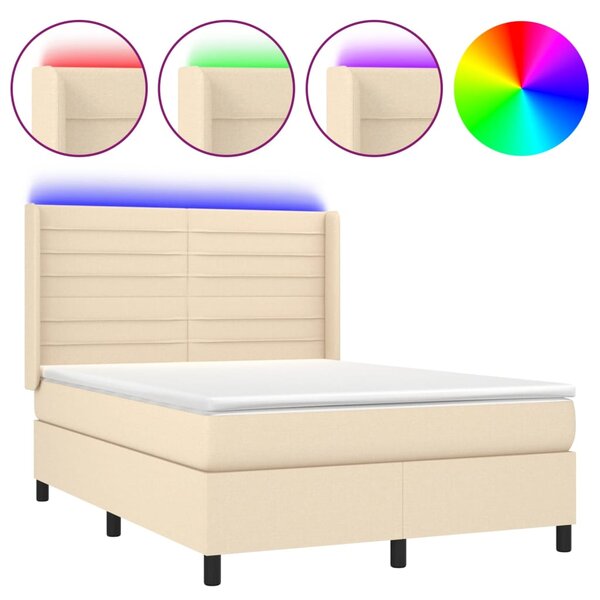 Box spring postel s matrací a LED krémová 140x190 cm textil 3138394