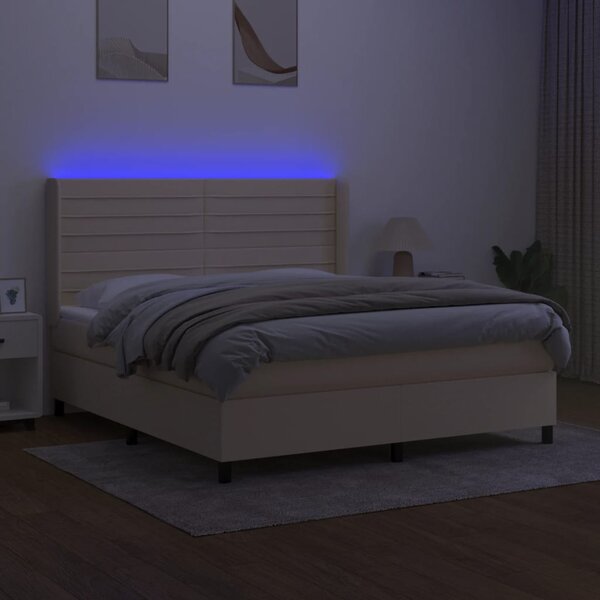 Box spring postel s matrací a LED krémová 160x200 cm textil 3138410
