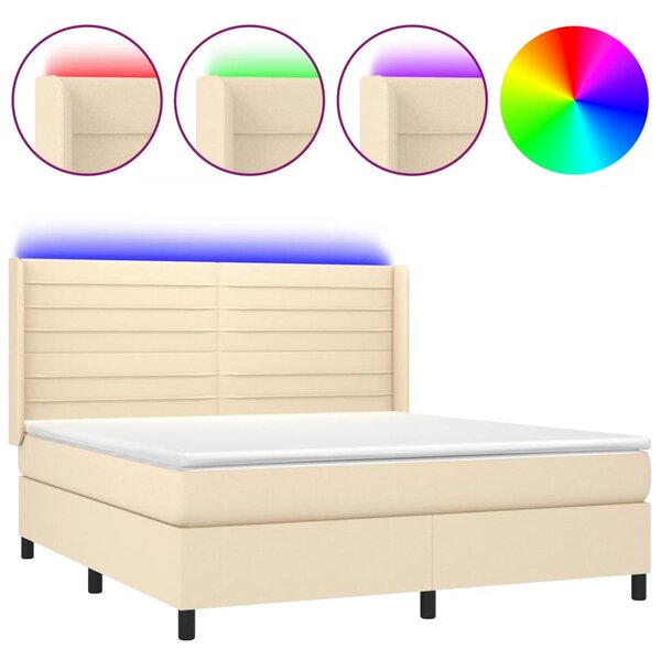 Box spring postel s matrací a LED krémová 160x200 cm textil 3138410