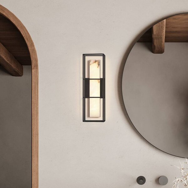 Quintiesse LED venkovní nástěnné svítidlo BLAKLEY černá/alabastrová výška 41 cm IP44, stmívatelný, Černá, Koupelna, kov