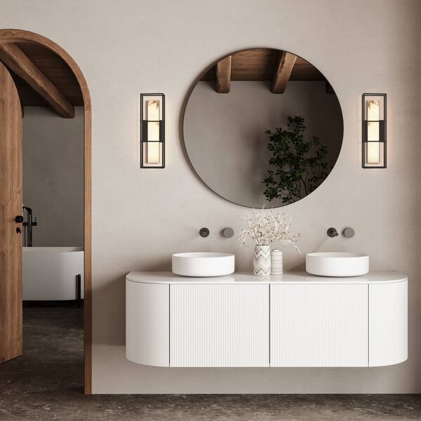 Quintiesse LED venkovní nástěnné svítidlo BLAKLEY černá/alabastrová výška 41 cm IP44, stmívatelný, Černá, Koupelna, kov