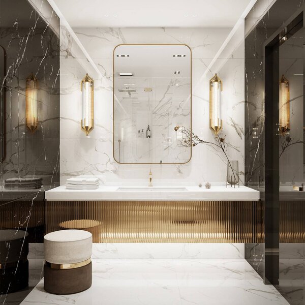 Quintiesse LED nástěnné světlo ESPADA zlatá kartáčovaná Šířka 70 cm Kov IP44, stmívatelný, Mosaz / zlato, Koupelna, Hliník, Moderní