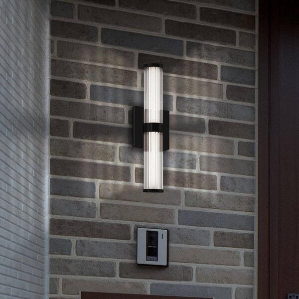 Quintiesse LED venkovní nástěnné svítidlo FAYTON, černé, výška 36 cm, kov, IP44, stmívatelný, Černá, Koupelna, kov, Moderní