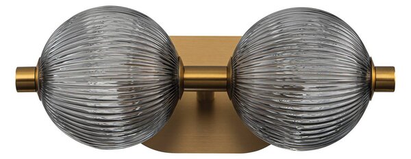 Quintiesse LED nástěnné světlo PALMAS zlatá/kouřově šedá šířka 39 cm 2-flg. IP44, stmívatelný, Mosaz / zlato, Koupelna, kov, Moderní, Koule