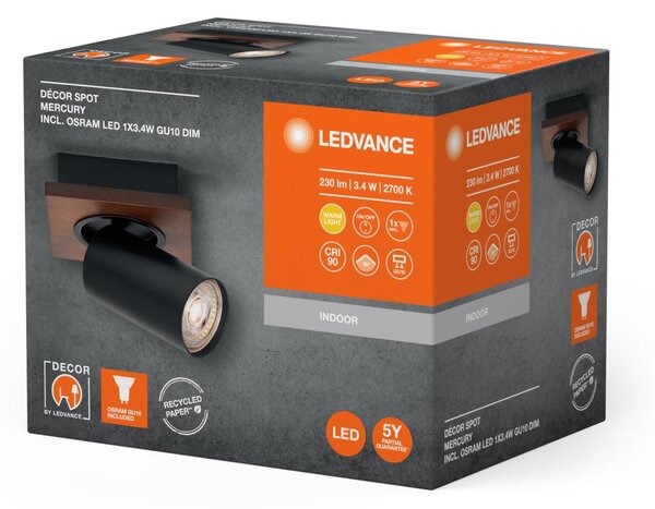 LEDVANCE LED nástěnné bodové svítidlo Mercury GU10 černé 1x3.4W 927 DIM 4058075828049