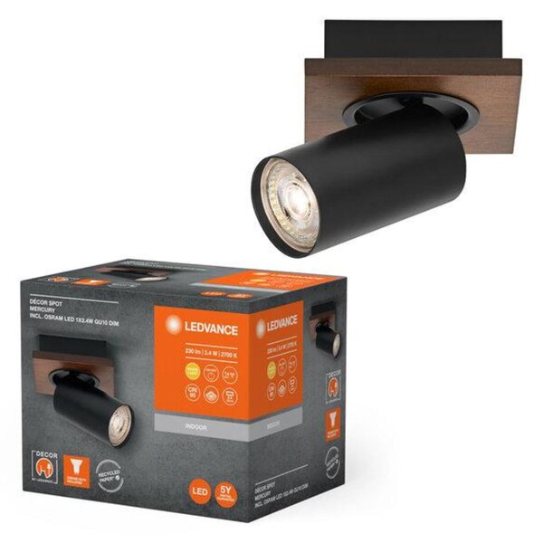 LEDVANCE LED nástěnné bodové svítidlo Mercury GU10 černé 1x3.4W 927 DIM 4058075828049