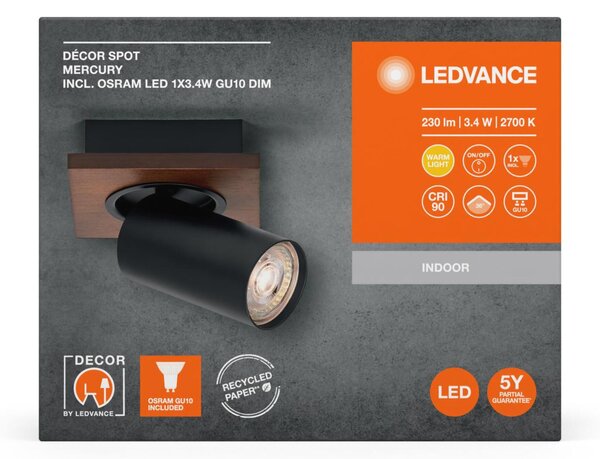 LEDVANCE LED nástěnné bodové svítidlo Mercury GU10 černé 1x3.4W 927 DIM 4058075828049