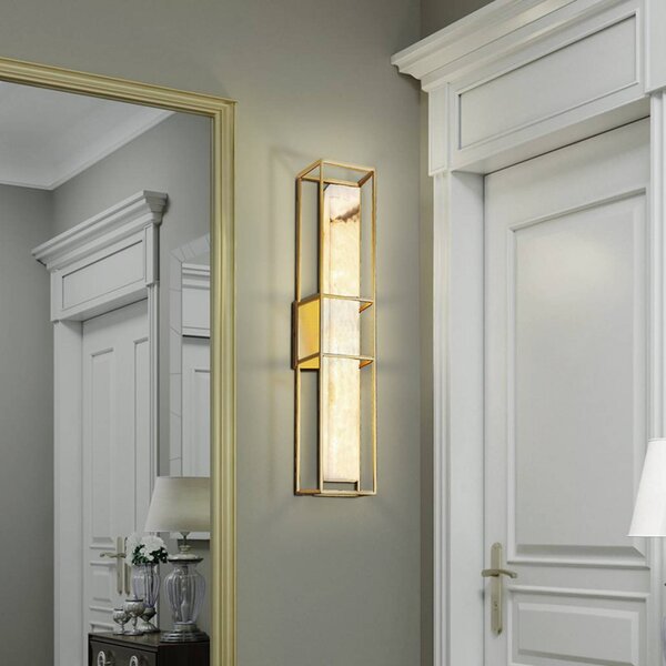 Quintiesse LED venkovní nástěnné svítidlo BLAKLEY, zlatá/alabastrová, výška 61 cm, IP44, stmívatelný, Mosaz / zlato, Koupelna, kov