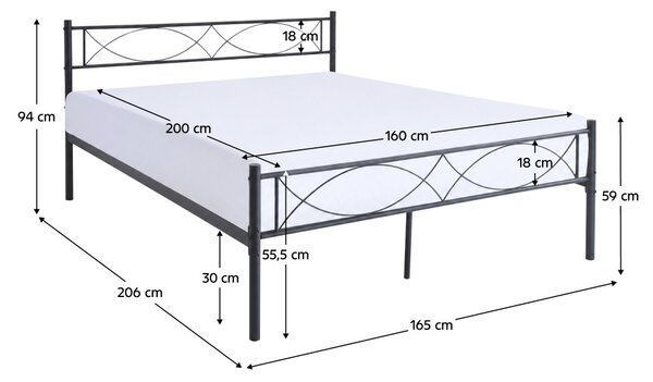 Kovová manželská postel 160 cm Sostienen 1 (černá) (s roštem)