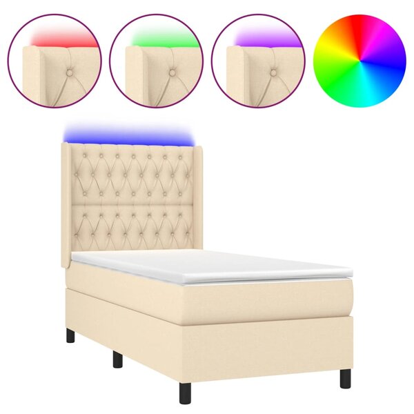 Box spring postel s matrací a LED krémová 80 x 200 cm textil 3138514