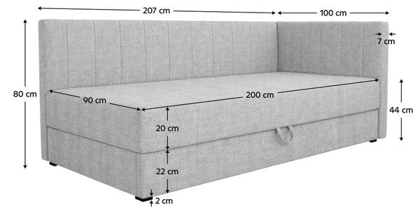 Jednolůžková postel (válenda) 90 cm Lavarse 1 (světle šedá) (s matrací) (s úl. prostorem)