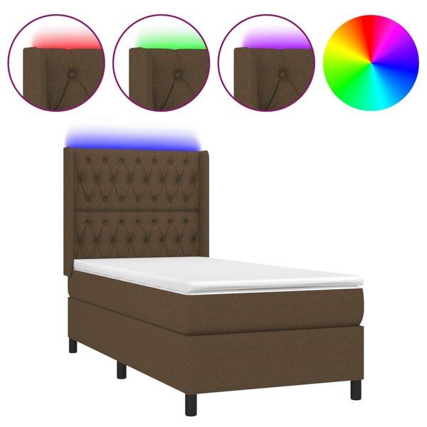 Box spring postel s matrací a LED tmavě hnědá 80x200 cm textil 3138512