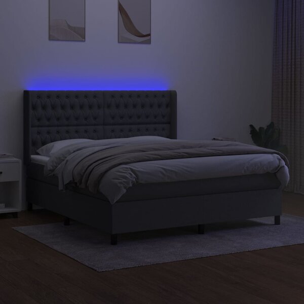 Box spring postel s matrací a LED tmavě šedá 160x200 cm textil 3138566