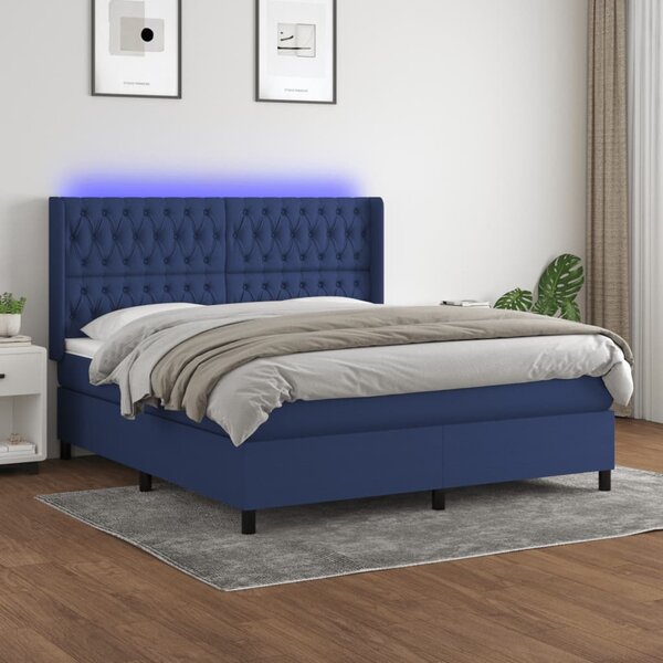 Box spring postel s matrací a LED modrá 160x200 cm textil 3138571