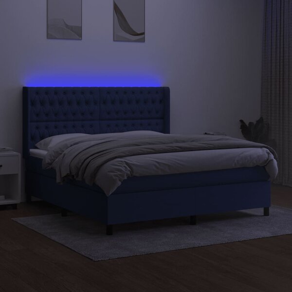 Box spring postel s matrací a LED modrá 160x200 cm textil 3138571