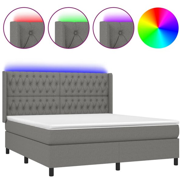 Box spring postel s matrací a LED tmavě šedá 160x200 cm textil 3138566