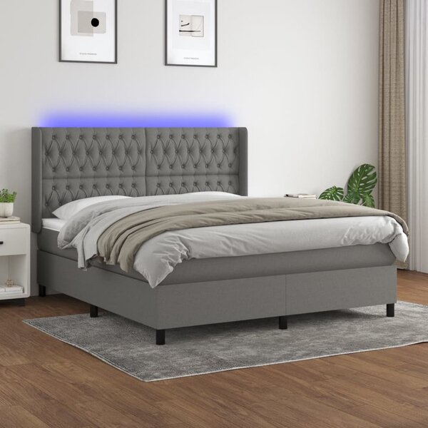 Box spring postel s matrací a LED tmavě šedá 160x200 cm textil 3138566