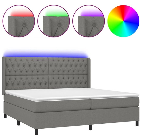 Box spring postel s matrací a LED tmavě šedá 200x200 cm textil 3138582
