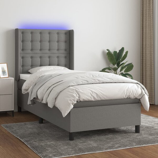 Box spring postel s matrací a LED tmavě šedá 80 x 200 cm textil 3138590