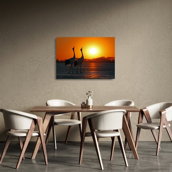 Skleněný obraz ptáků při západu slunce (70x50 cm)