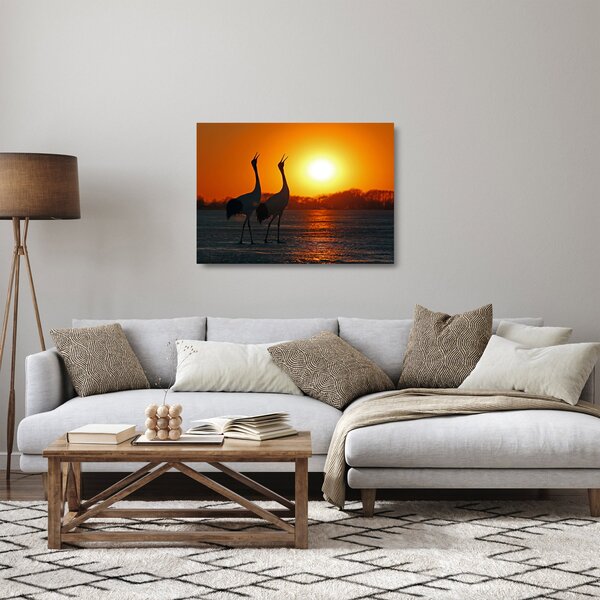 Skleněný obraz ptáků při západu slunce (70x50 cm)