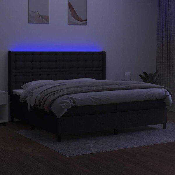 Box spring postel s matrací a LED černá 200x200 cm textil 3138663