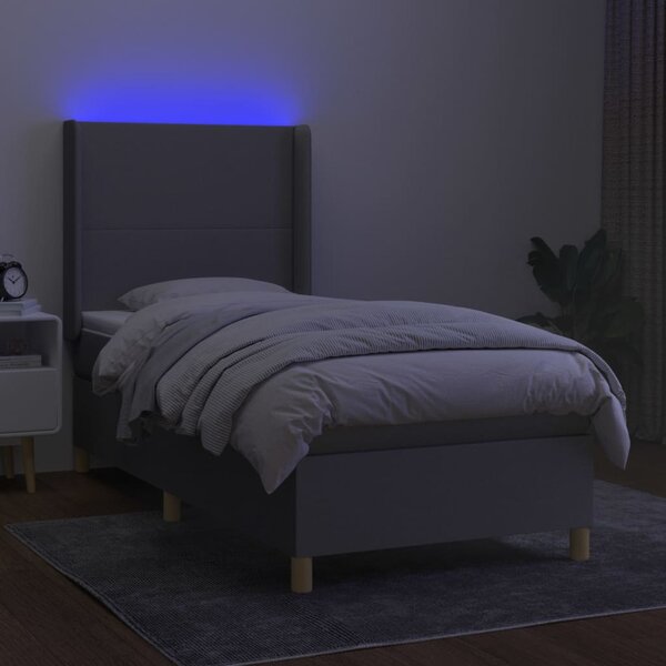 Box spring postel s matrací a LED světle šedá 90x190 cm textil 3138677