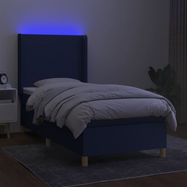 Box spring postel s matrací a LED modrá 80 x 200 cm textil 3138675