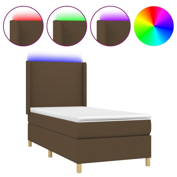 Box spring postel s matrací a LED tmavě hnědá 80x200 cm textil 3138672