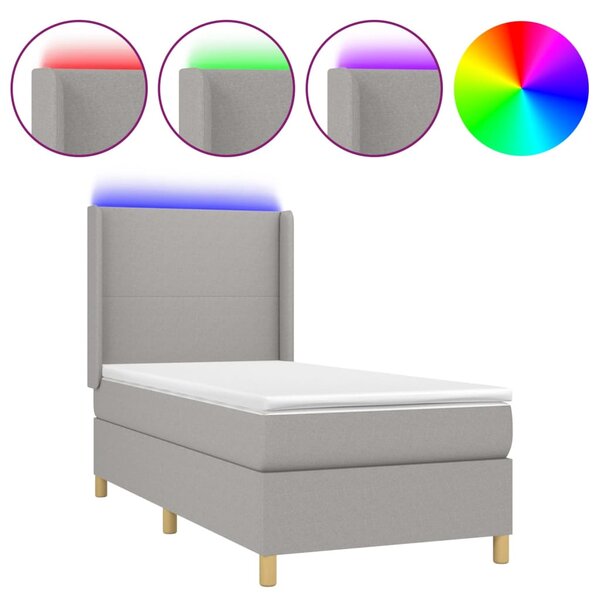 Box spring postel s matrací a LED světle šedá 90x190 cm textil 3138677