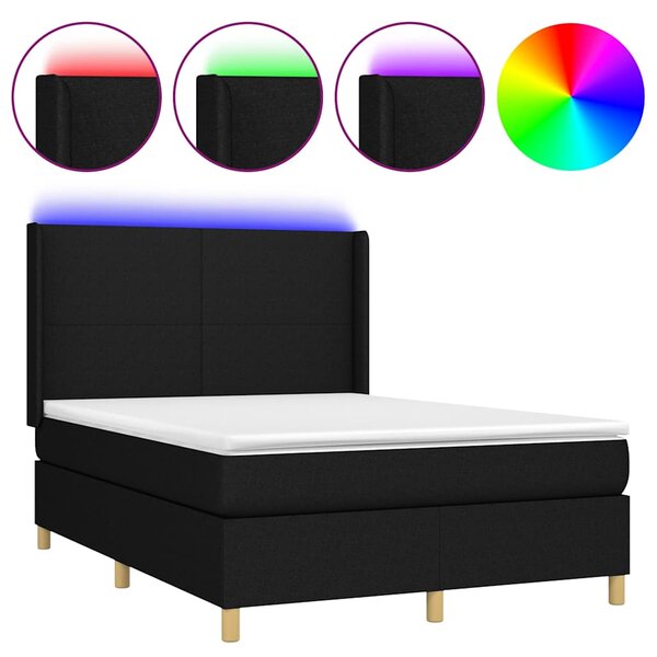 Box spring postel s matrací a LED černá 140x200 cm textil 3138719