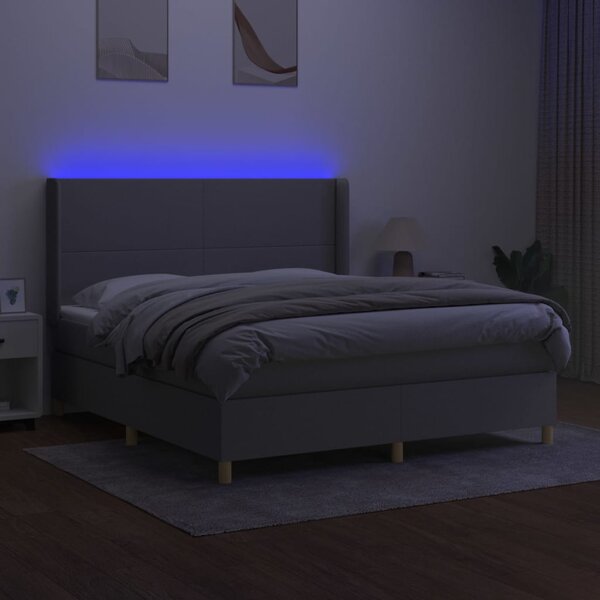 Box spring postel s matrací a LED světle šedá 160x200 cm textil 3138725