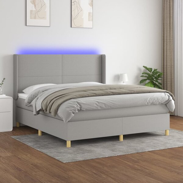 Box spring postel s matrací a LED světle šedá 160x200 cm textil 3138725