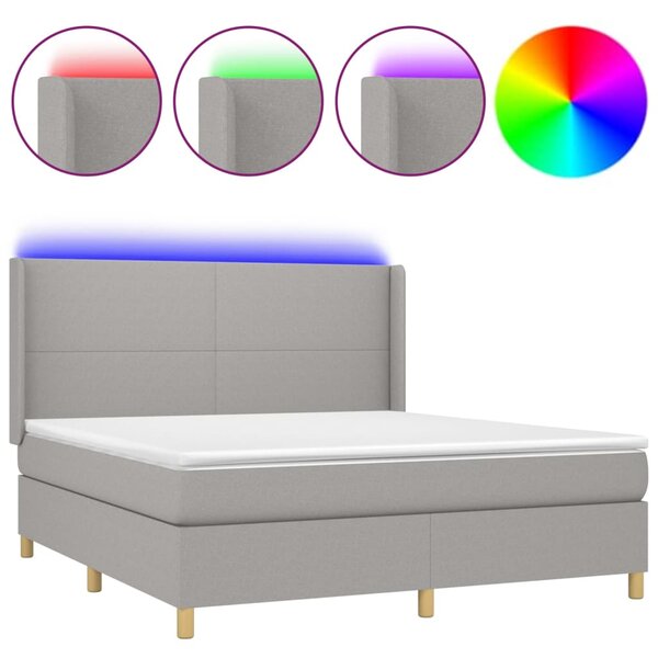 Box spring postel s matrací a LED světle šedá 160x200 cm textil 3138725