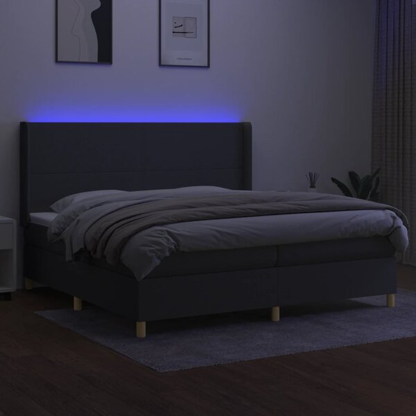 Box spring postel s matrací a LED tmavě šedá 200x200 cm textil 3138742