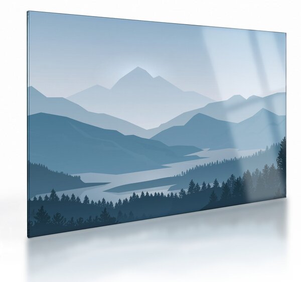 Skleněný obraz - Hory pohledem grafika (70x50 cm)
