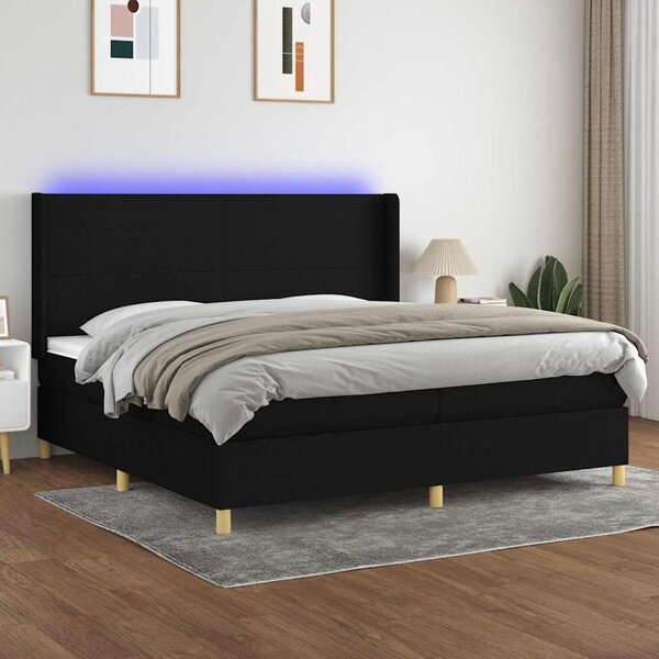 Box spring postel s matrací a LED černá 200x200 cm textil 3138743
