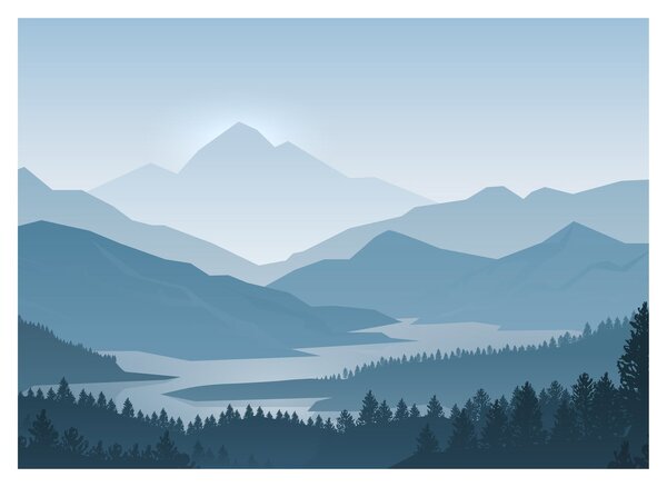 Skleněný obraz - Hory pohledem grafika (70x50 cm)