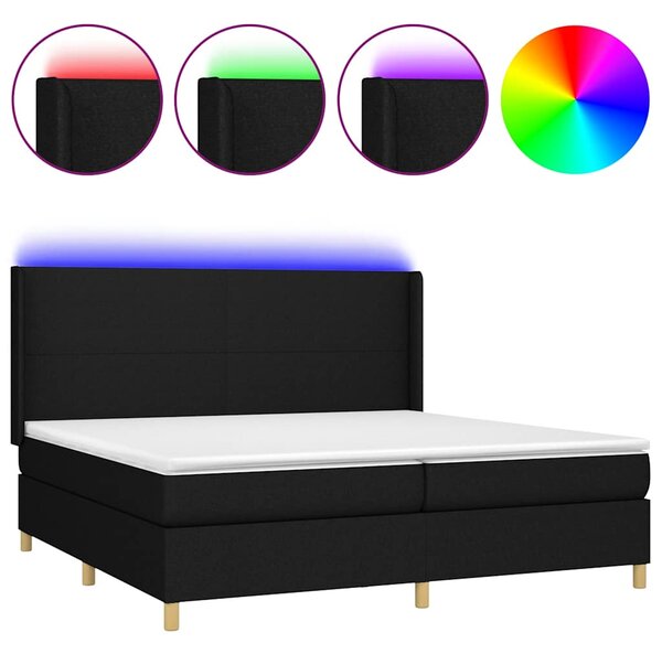 Box spring postel s matrací a LED černá 200x200 cm textil 3138743