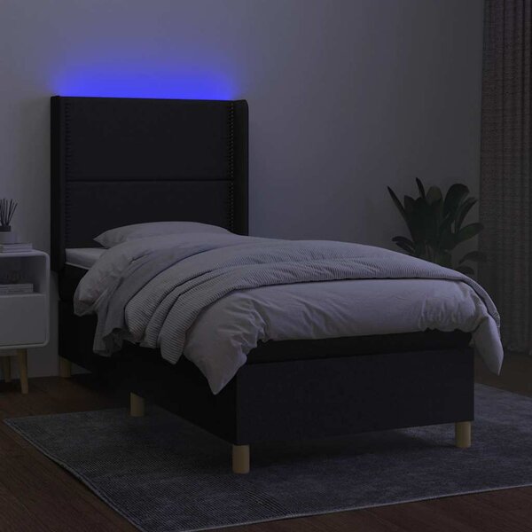 Box spring postel s matrací a LED černá 90x190 cm textil 3138759