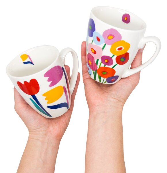 Sada 2 ks porcelánových hrnků PPD Super Bloom, červená, žlutá, květinový motiv, 350 ml