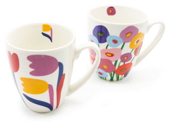 Sada 2 ks porcelánových hrnků PPD Super Bloom, červená, žlutá, květinový motiv, 350 ml
