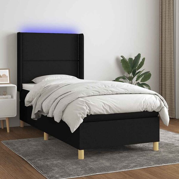 Box spring postel s matrací a LED černá 90x190 cm textil 3138759