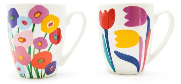 Sada 2 ks porcelánových hrnků PPD Super Bloom, červená, žlutá, květinový motiv, 350 ml