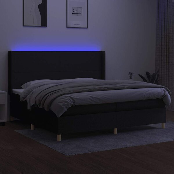 Box spring postel s matrací a LED černá 200x200 cm textil 3138743