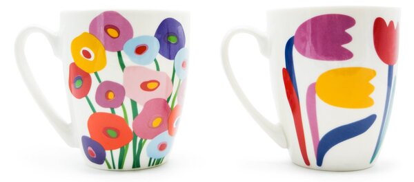 Sada 2 ks porcelánových hrnků PPD Super Bloom, červená, žlutá, květinový motiv, 350 ml