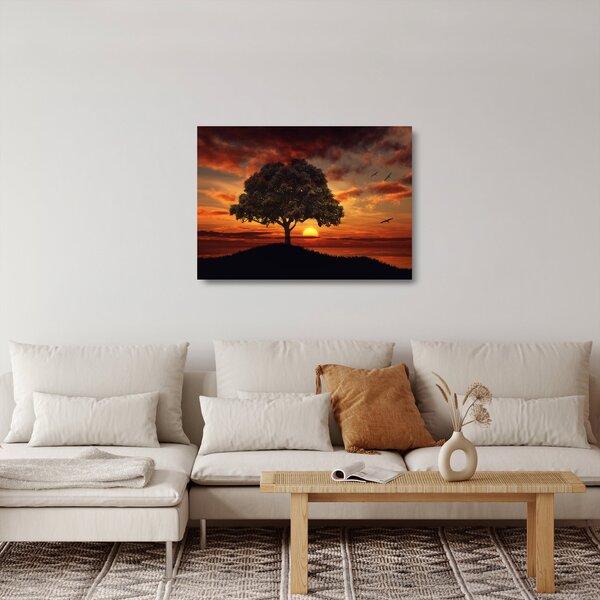 Skleněný obraz stromu se západem slunce (70x50 cm)