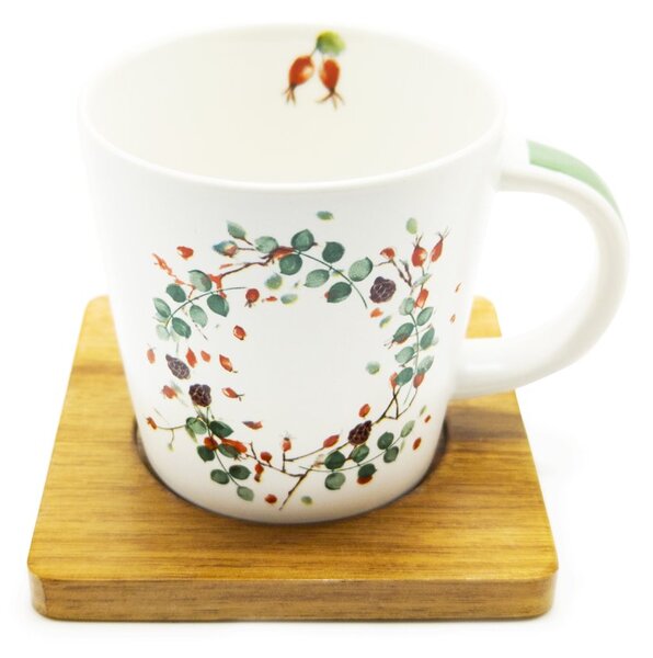 Porcelánový hrnek PPD Nordic Moods, bílý, akáciový podšálek, severský, šípky, 350 ml